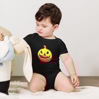 Image 5 of Baby Short Sleeve Onesie - Jack O Lantern Vintage Red-Yellow