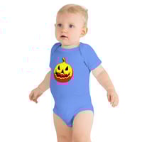 Image 6 of Baby Short Sleeve Onesie - Jack O Lantern Vintage Red-Yellow
