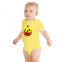 Image 3 of Baby Short Sleeve Onesie - Jack O Lantern Vintage Red-Yellow