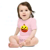 Image 4 of Baby Short Sleeve Onesie - Jack O Lantern Vintage Red-Yellow