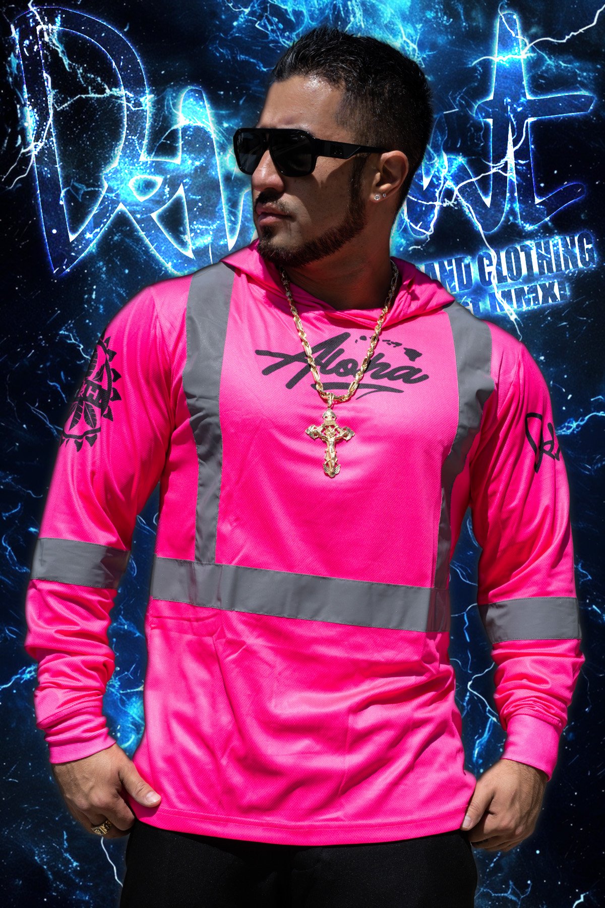 Aloha Islands Mano - Neon Pink HI Viz. (Mesh) Hooded Long Sleeve