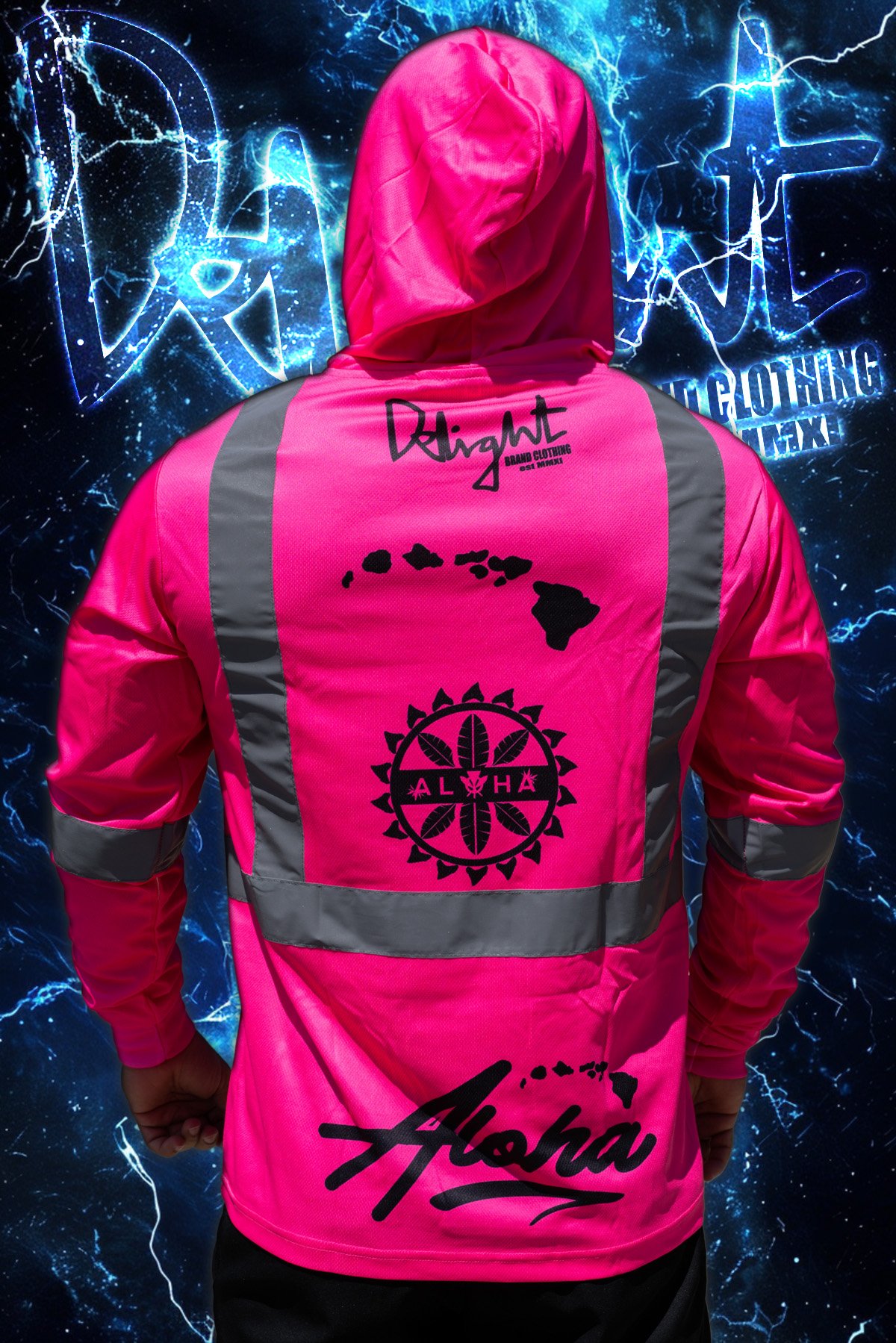Aloha Islands Mano - Neon Pink HI Viz. (Mesh) Hooded Long Sleeve