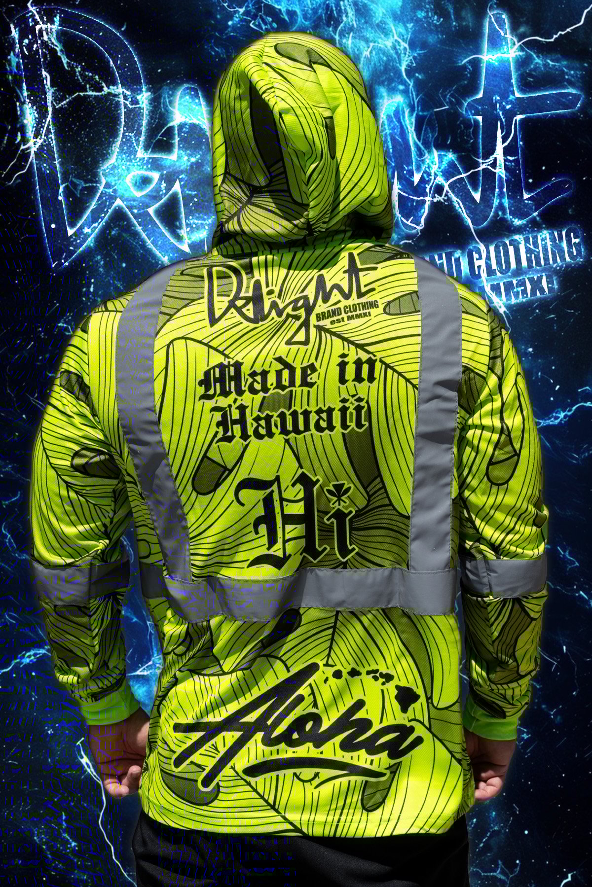 Neon Green/Monstera HI Viz. (Mesh) Hooded Long Sleeve
