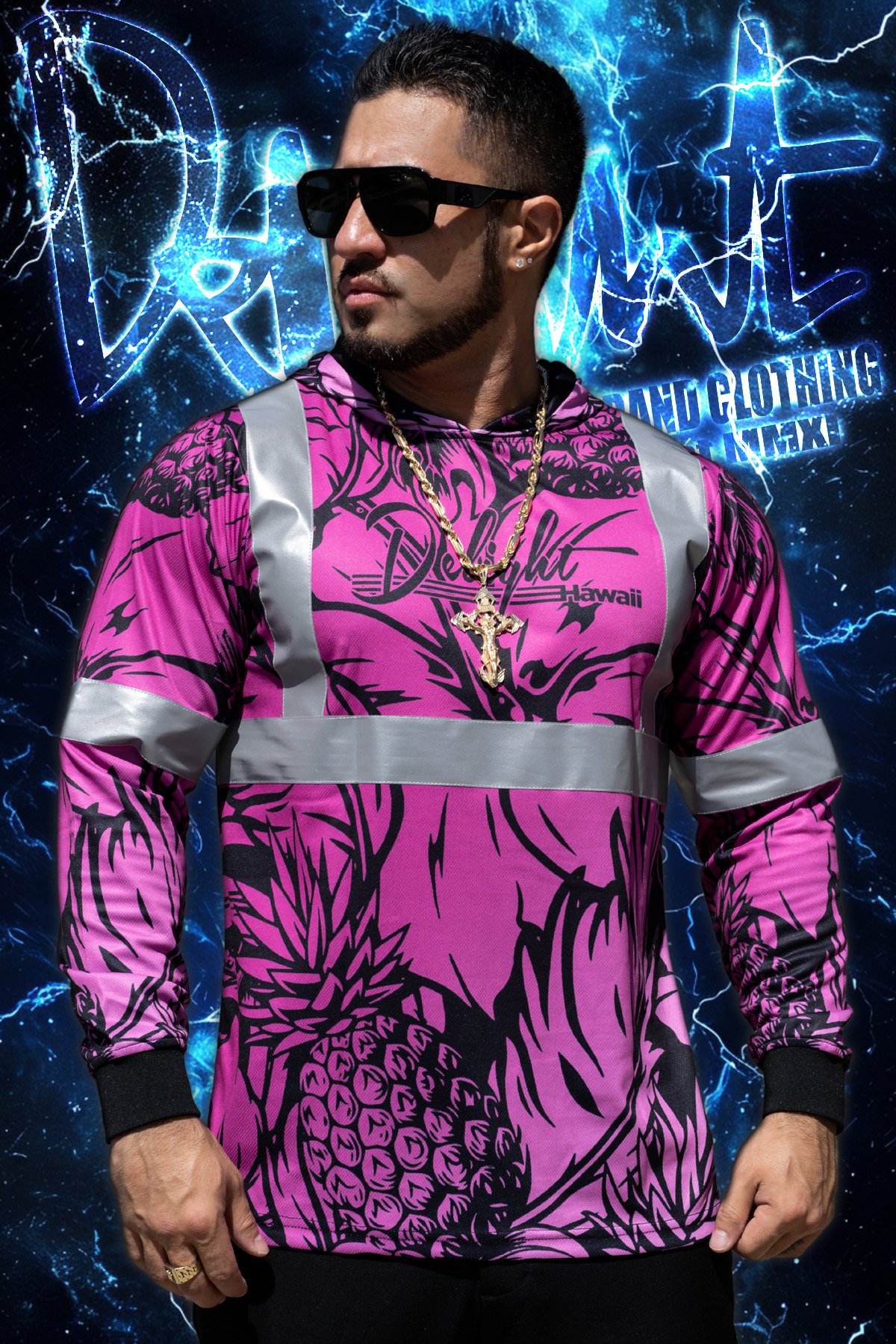 Delight Hawaii - Rogue Purple/Black Pineapple (Mesh) Hooded Long Sleeve