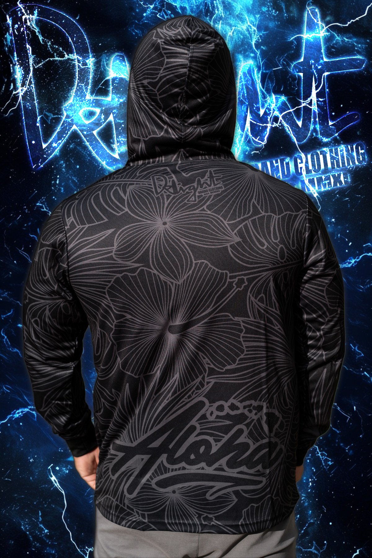 Hibiscus Aloha Islands (Micro Mesh) Black/Grey - Hooded Long Sleeve