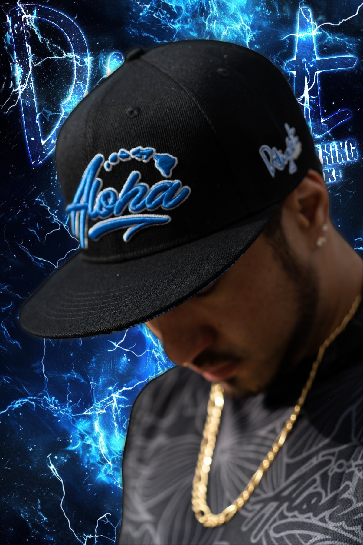 Aloha Islands Black/Blue Hibiscus Snapback