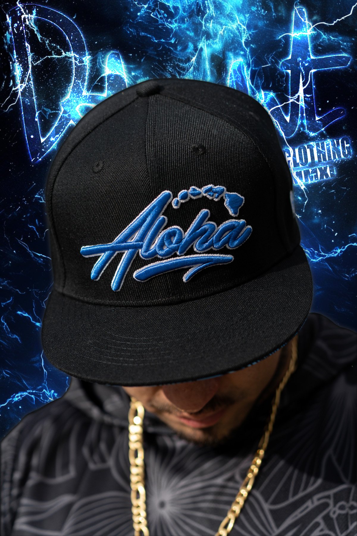 Aloha Islands Black/Blue Hibiscus Snapback