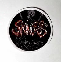 Image 1 of Skinless Band Logo With Skeleton In Background Glossy Finish Vinyl Sticker
