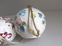 Image 10 of Pair of Vintage Floris London Pomanders, Pottery Ball Shape w/ Floral Decor H ~7.3cm 