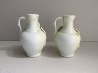 Image 4 of Pair of Antique Miniature Jug Ornaments, Baby Figurines and Leaf Decor, H 8.3cm, small chips/wear 