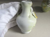 Image 16 of Pair of Antique Miniature Jug Ornaments, Baby Figurines and Leaf Decor, H 8.3cm, small chips/wear 