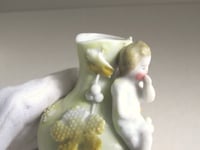 Image 14 of Pair of Antique Miniature Jug Ornaments, Baby Figurines and Leaf Decor, H 8.3cm, small chips/wear 