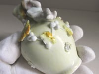 Image 21 of Pair of Antique Miniature Jug Ornaments, Baby Figurines and Leaf Decor, H 8.3cm, small chips/wear 
