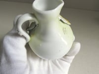 Image 22 of Pair of Antique Miniature Jug Ornaments, Baby Figurines and Leaf Decor, H 8.3cm, small chips/wear 