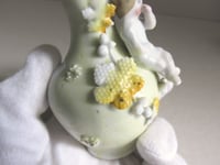 Image 23 of Pair of Antique Miniature Jug Ornaments, Baby Figurines and Leaf Decor, H 8.3cm, small chips/wear 