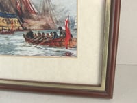Image 6 of Antique Battleship Art Print in Vintage Frame, Burning of the London by the Dutch by Charles Dixon
