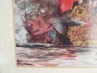 Image 5 of Antique Battleship Art Print in Vintage Frame, Burning of the London by the Dutch by Charles Dixon