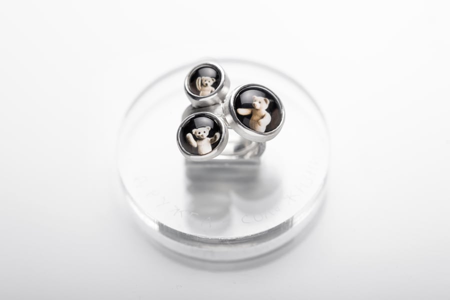 Image of "Friendfhip..." silver bear's rings with photos and rock crystals  · VITAE SAL AMICITIA · 