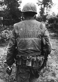 Image 18 of Vietnam M-1 Helmet & 1966 Liner Mitchell Camo Cover. 1967 Sweatband. LBJ's Hired Gun's. 