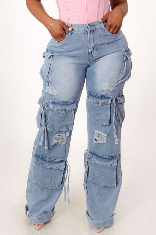 Image of Light Rinse Cargo Jeans 