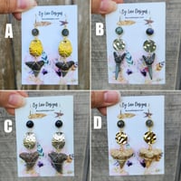 Image 2 of Shark Tooth Statement Earrings | Fossilized Shark Tooth and Gemstone Earrings