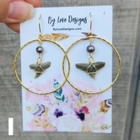 Image 4 of Small and Medium Hoop Fossilized Shark Tooth Earrings | Shark Tooth Dangle Earrings