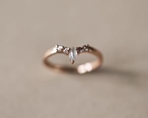 Image of 18ct Rose gold, Milky grey marquis-cut diamond wishbone ring (LON255)