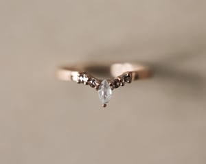 Image of 18ct Rose gold, Milky grey marquis-cut diamond wishbone ring (LON255)