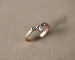 Image of 18ct Rose gold, Milky grey marquis-cut diamond wishbone ring (LON255)