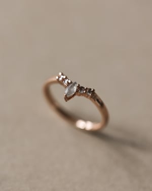 Image of 18ct Rose gold, Milky grey marquis-cut diamond wishbone ring (LON255)