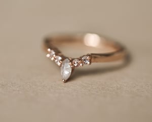 Image of 18ct Rose gold, Milky grey marquis-cut diamond wishbone ring (LON255)