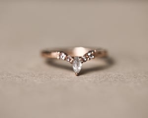 Image of 18ct Rose gold, Milky grey marquis-cut diamond wishbone ring (LON255)