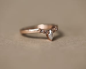 Image of 18ct Rose gold, Milky grey marquis-cut diamond wishbone ring (LON255)