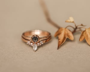 Image of 18ct Rose gold, Milky grey marquis-cut diamond wishbone ring (LON255)