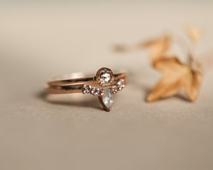 Image of 18ct Rose gold, Milky grey marquis-cut diamond wishbone ring (LON255)