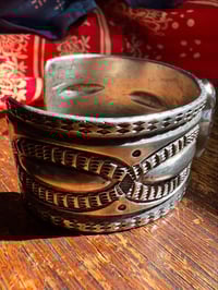 Image 6 of WL&A Handmade Ingot Old Style Repoussé Royston Turquoise Cuff - Size 7 to 7.5" Wrist 