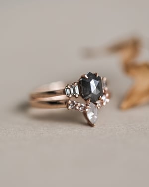 Image of 18ct Rose gold, Milky grey marquis-cut diamond wishbone ring (LON255)