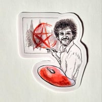 Image 1 of Bob Ross Painting A Pentagram Matte Vinyl Sticker