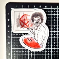 Image 2 of Bob Ross Painting A Pentagram Matte Vinyl Sticker