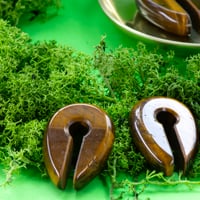 Image 1 of Tigers Eye Pincer - Keyhole Ear Weights - Crystal - Stretched Ears - Pair - Tigers Eye