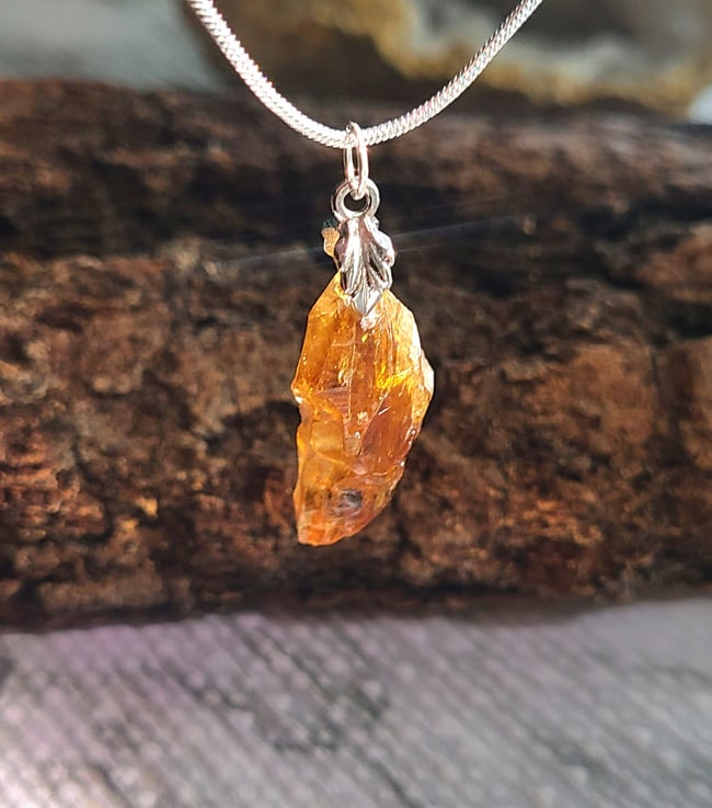 Natural Brazilian Honey Citrine Crystal Gemstone Sterling Silver necklace 