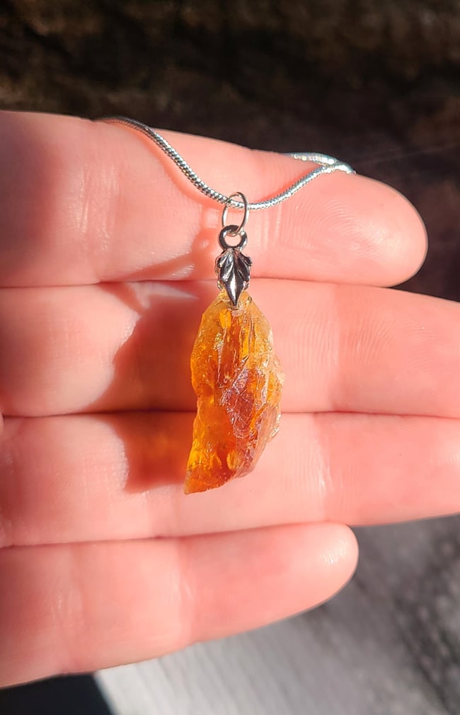 Natural Brazilian Honey Citrine Crystal Gemstone Sterling Silver necklace 