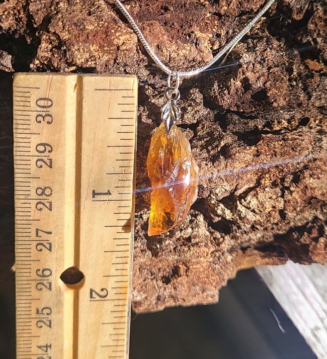 Natural Brazilian Honey Citrine Crystal Gemstone Sterling Silver necklace 