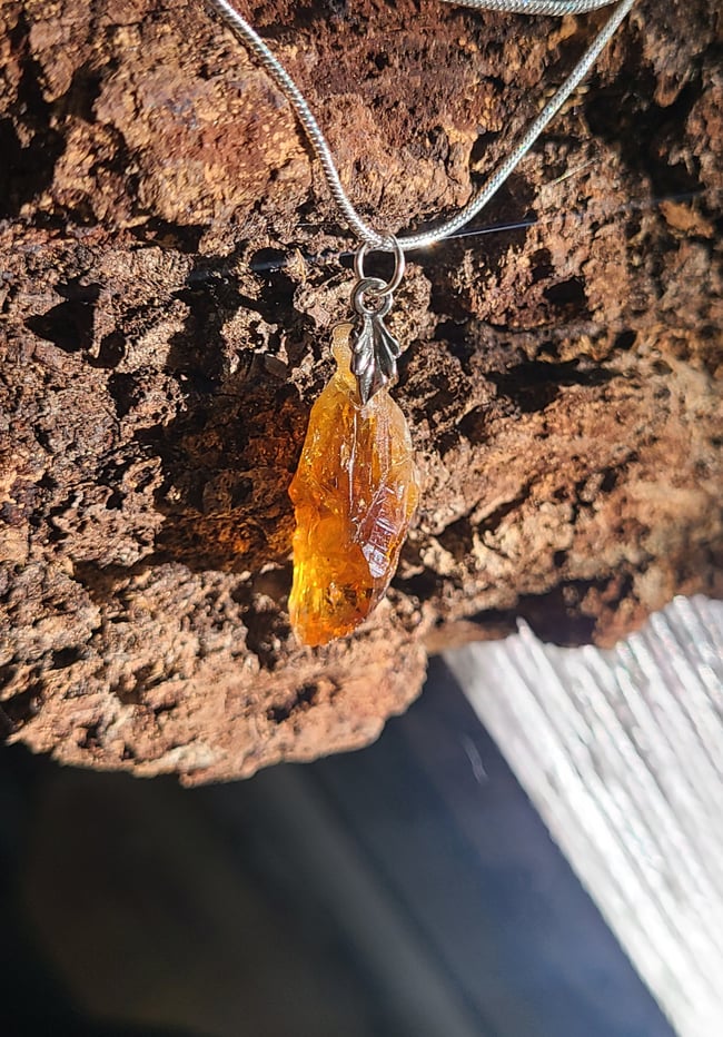 Natural Brazilian Honey Citrine Crystal Gemstone Sterling Silver necklace 