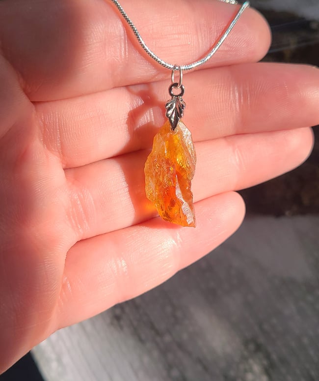 Natural Brazilian Honey Citrine Crystal Gemstone Sterling Silver necklace 