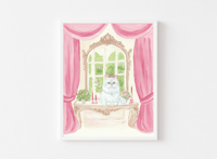 Image 1 of Cat "Queen of Versailles" White Persian Painting Art PRINT or NOTECARDS Set
