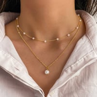 Image 1 of Women's Pearl Tassel Pendant | Double-layer Necklace Gold Pearl Necklace 