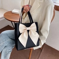 Image 4 of Women's Medium Pu Leather Bow Knot Streetwear Square Magnetic Fashion Buckle Handbag