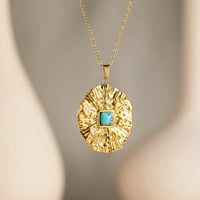 Image 1 of 18K Gold Plated Inlay Turquoise Pendant Necklace