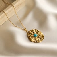 Image 2 of 18K Gold Plated Inlay Turquoise Pendant Necklace